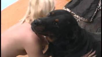 Blonde slender stripper has vigorous sex with a black dog