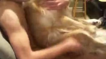 Nude man allows canine to tongue his rear end
