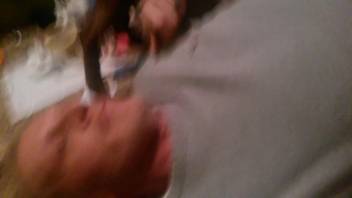 Elderly submissive receives his pet dog's semen on his unattractive face