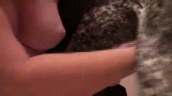 Mischievous mother performs oral on her beloved animal's massive dick