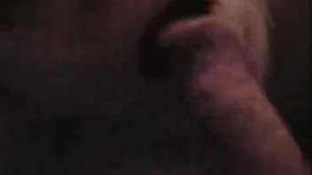 Blonde chick gulps down dog jizz after a messy BJ