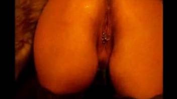 Sexy ass female inserts real animal dick in her pierced cunt