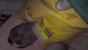 Guy enjoys his dog lapping at his cock while he masturbates