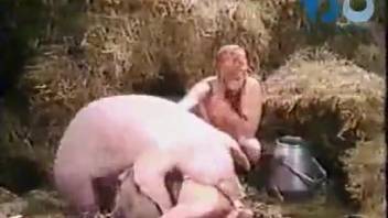 Females hard fucked by a pig in amateur video