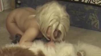Blonde whore throats a tasty dog dick in very intimate scenes