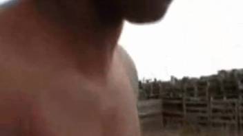 Enthusiastic dark-haired woman screws a huge black dick and a massive beast penis