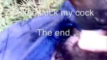 Guy with a bushy cock slamming a savage's gullet