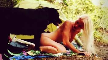 Voluptuous blonde being roughly pounded by a perverted canine