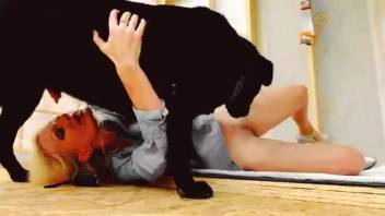 Blonde slut relishing intense blowjob with a dog