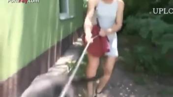 Horny novice chick discovers a black dog to bang