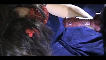 Youthful masked beauty performs oral on a crimson canine penis
