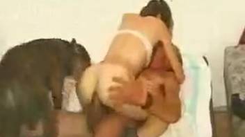 Pigtail-sporting cutie craves animal double stuffing