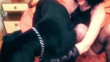 Horny lady thrusts her cunt with a rigid canine dick