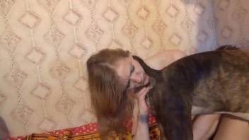 Blonde Russian bestiality lover rims anus and reveres penis