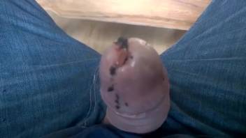 Excited guy enjoys sensing the worms entering his cock