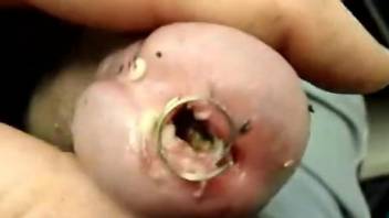 Dude makes room for more worms into his erect cock
