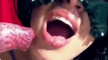 Energized woman filmed when throating huge dog dicks