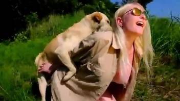 Blond-haired mommy finds a perfect spot for zoophile sex
