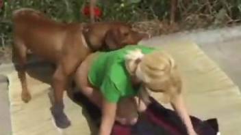 Fine blonde deep drilled by the dog in outdoor zoo XXX