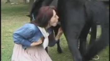 Intense outdoor bestiality involving a hot chick and a stallion