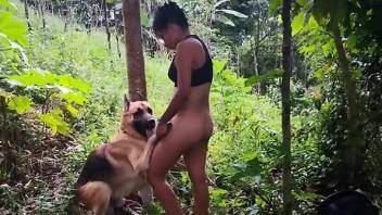 Black lingerie brunette gets banged by a dirty dog