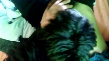 Bushy-dicked guy acting wild with his alluring companion