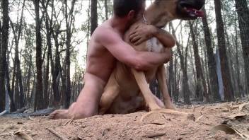Shredded guy fucking a sexy brown animal in the woods