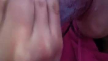 Dark-haired blowjob expert honing her fellatio techniques