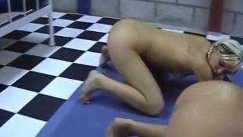 Slim blonde chick and her aroused girlfriend both screw a hot dog