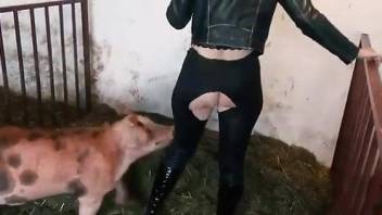 Big booty mature slut bends over for dirty farm sex with the horse