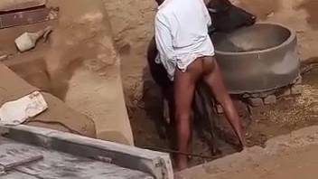 Guy banging a heifer's tiny cunt doggy style