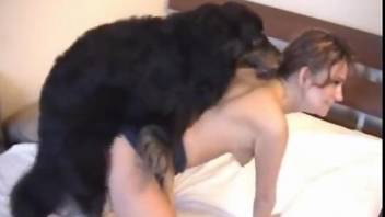 Thin beauty fitted with real dog cock during homemade solo